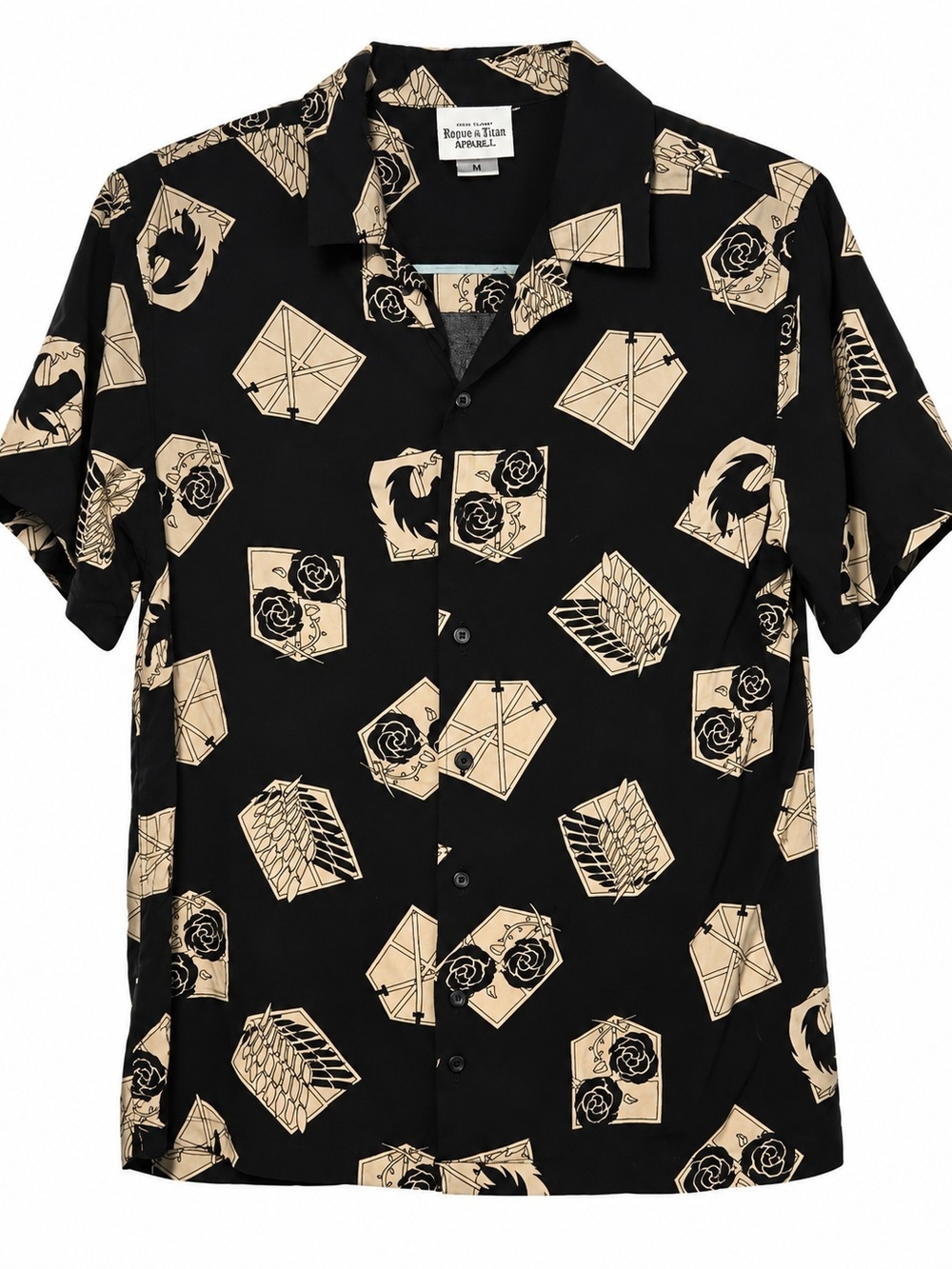 Attack On Titan Final Season Crests Button Up Shirt Men's M Black Anime